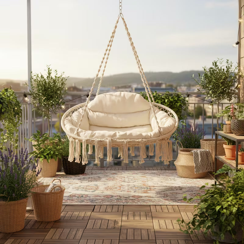 ™Bohera | כיסא נדנדה בוהו תלוי – עיצוב חבל קלוע ביד